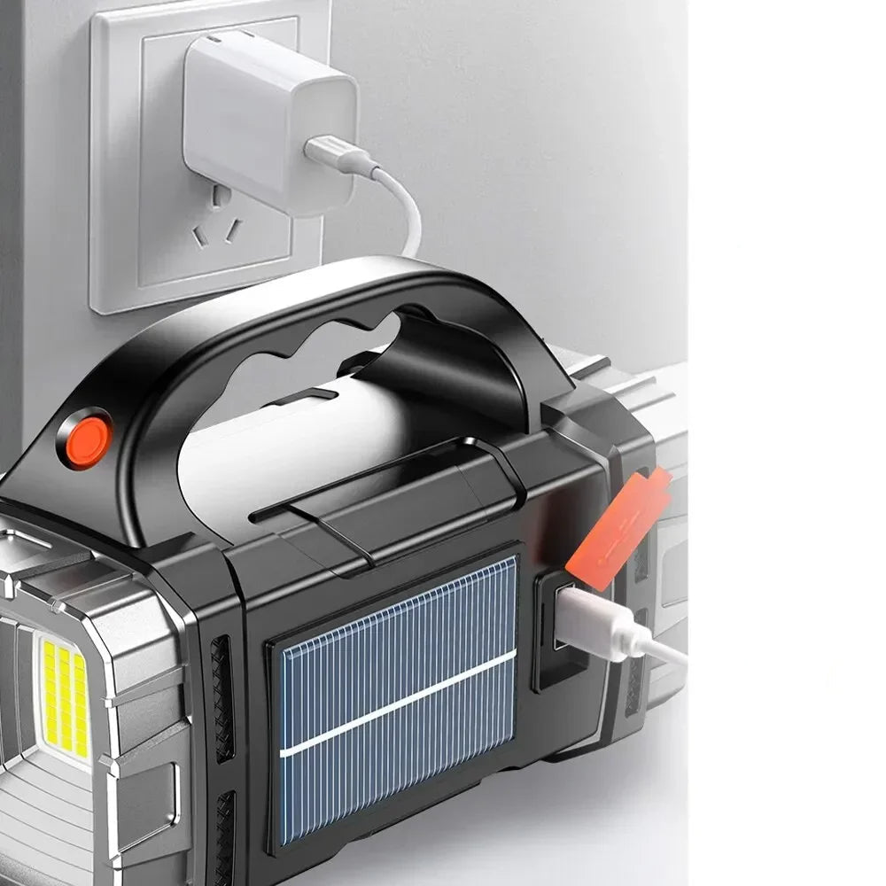 Linterna Multifuncional con Carga Solar (Batería Solar + Cargador Celular)