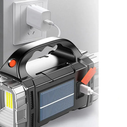 Linterna Multifuncional con Carga Solar (Batería Solar + Cargador Celular)