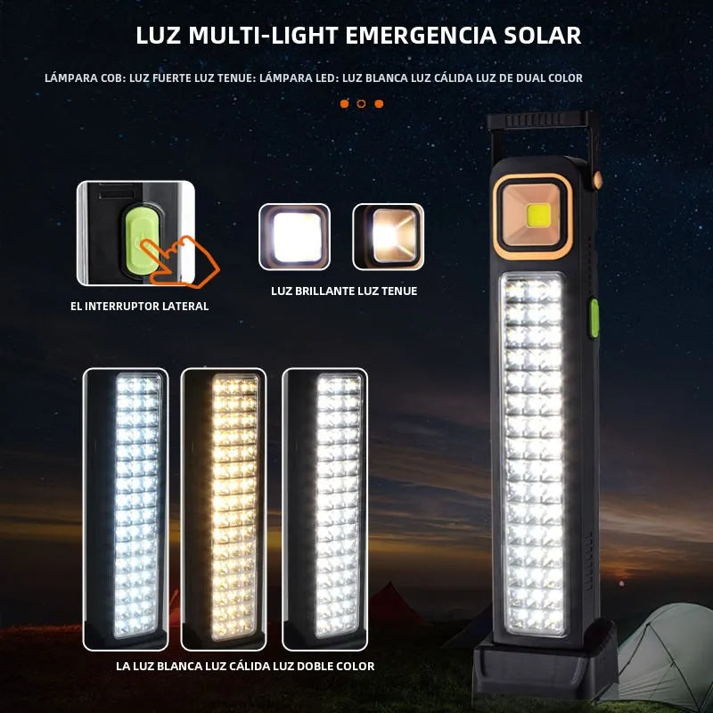 Linterna Solar Emergencia multifuncional (Panel solar + Cargador Celular + LED Potente)
