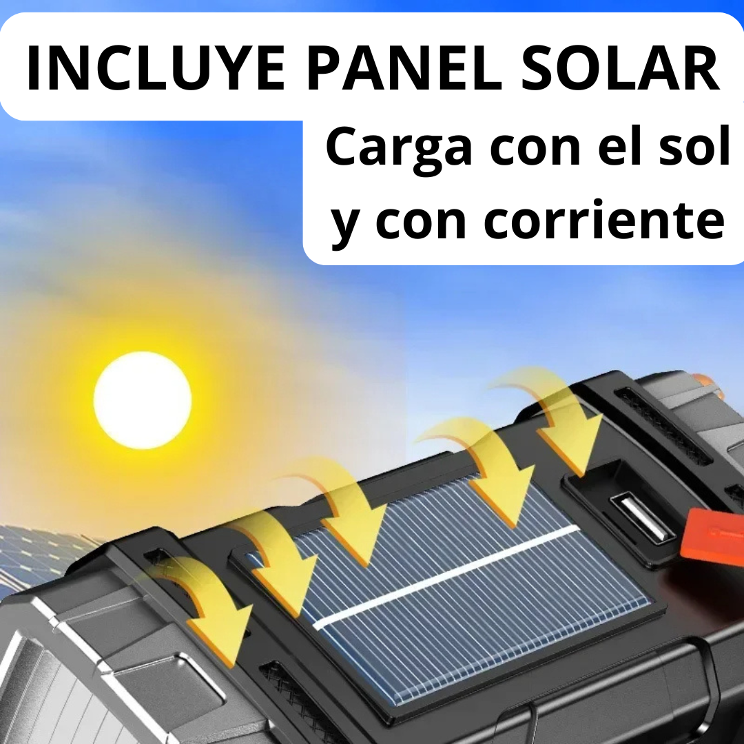 Linterna Multifuncional con Carga Solar (Batería Solar + Cargador Celular)