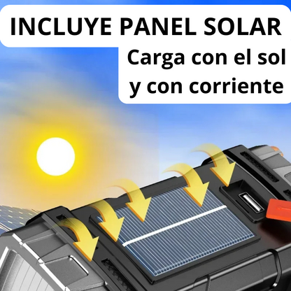 Linterna Multifuncional con Carga Solar (Batería Solar + Cargador Celular)