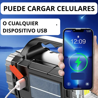 Linterna Multifuncional con Carga Solar (Batería Solar + Cargador Celular)